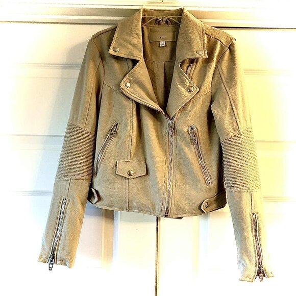 New Blank NYC Songbird Moto Jacket Asymmetric Zip Sand\Taupe XS - Picture 4 of 8